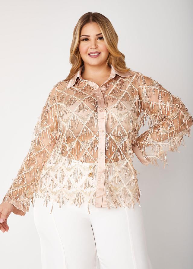 Fringed Sequin Mesh Shirt Product Image