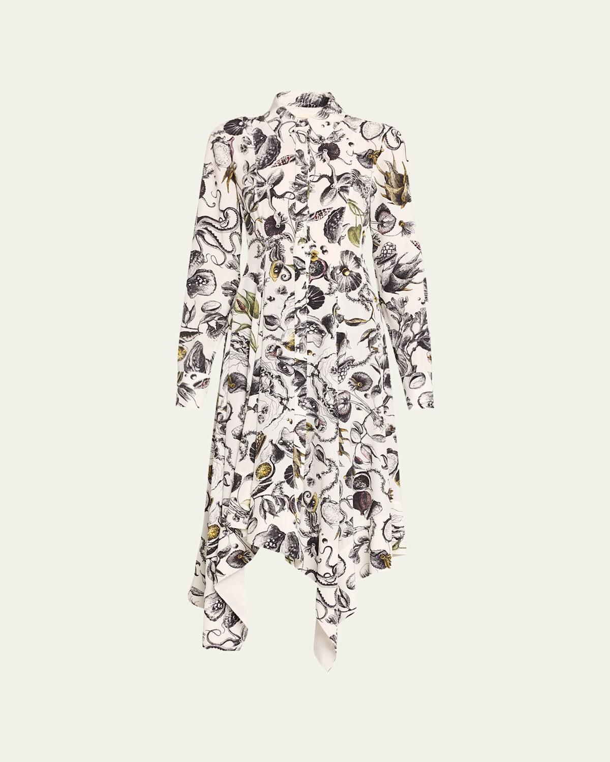 Womens Floral Silk Handkerchief Shirtdress Product Image