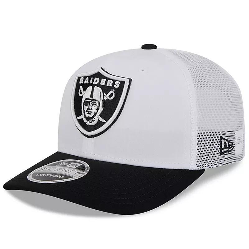 Mens New Era White/Black Las Vegas Raiders 2024 NFL Training Camp 9SEVENTY Trucker Hat Product Image