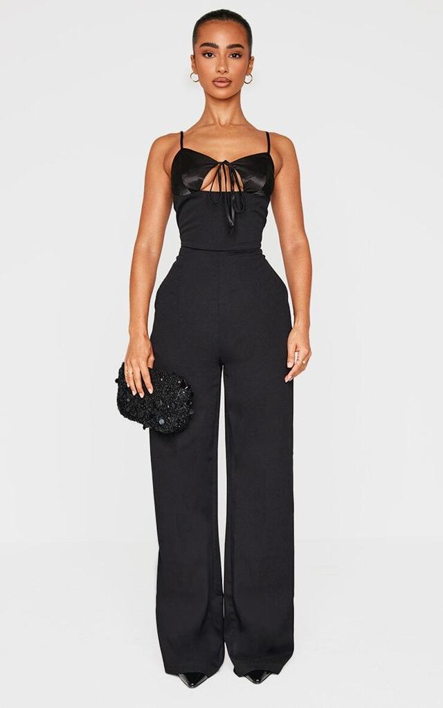 Petite Black Satin Cup Detail Straight Leg Jumpsuit Product Image