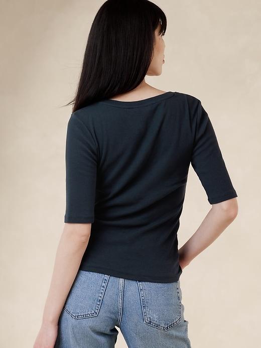 Ribbed Elbow-Sleeve Shirt Product Image