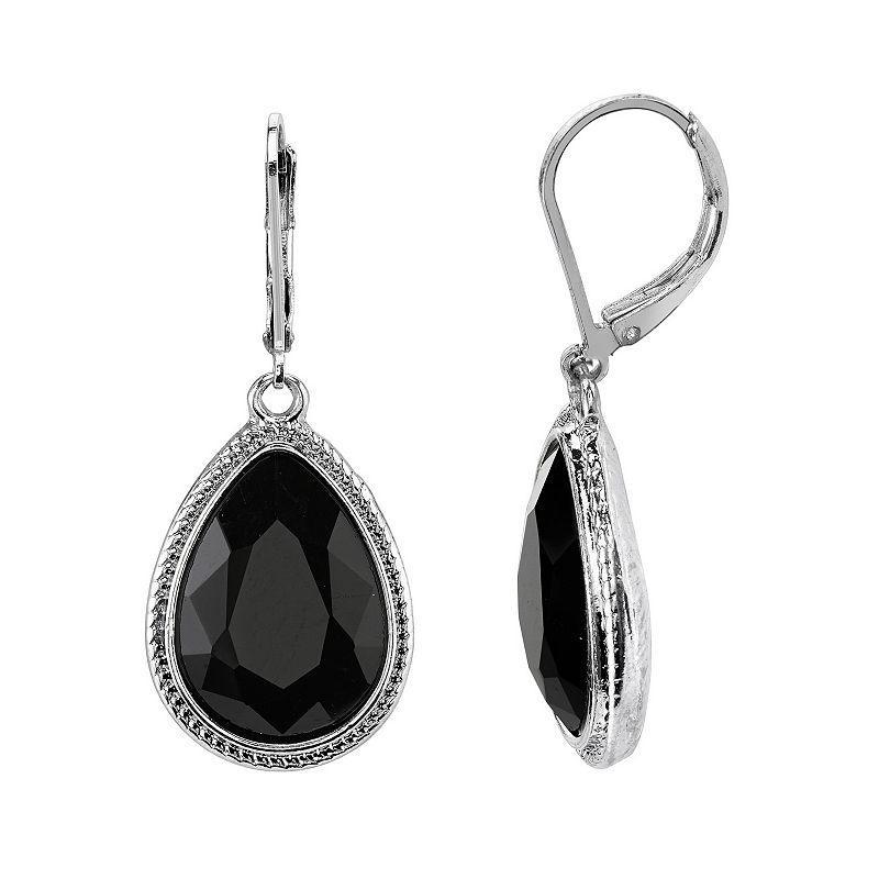 1928 Faceted Stone Teardrop Earrings, Womens, Black Product Image