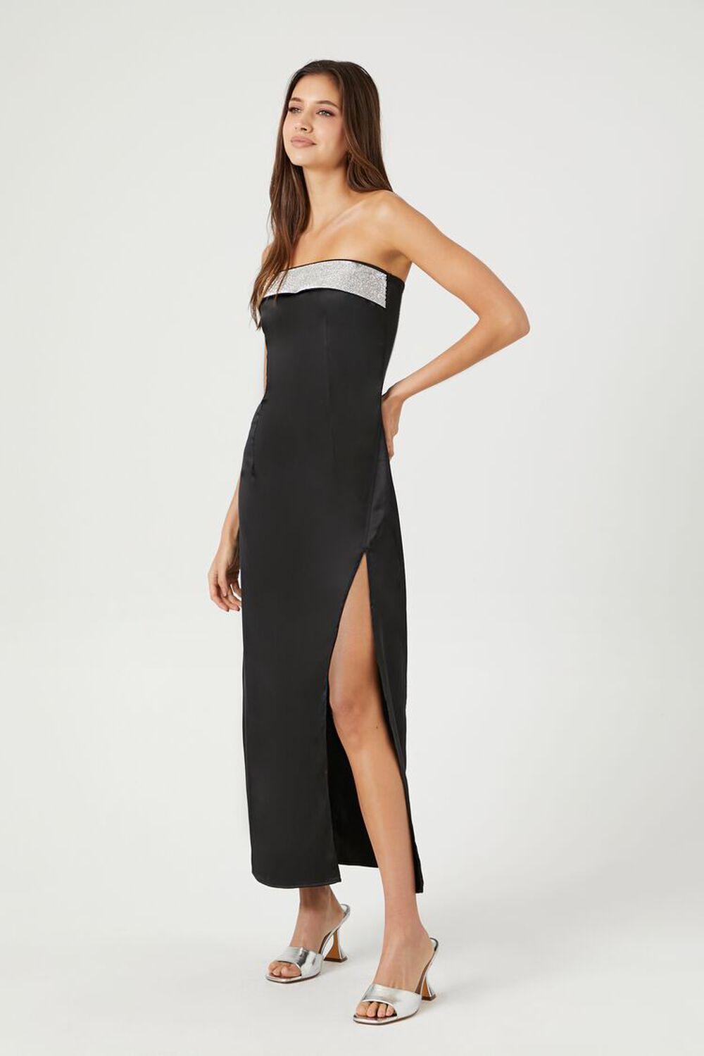 Satin Rhinestone Maxi Slip Dress | Forever 21 Product Image