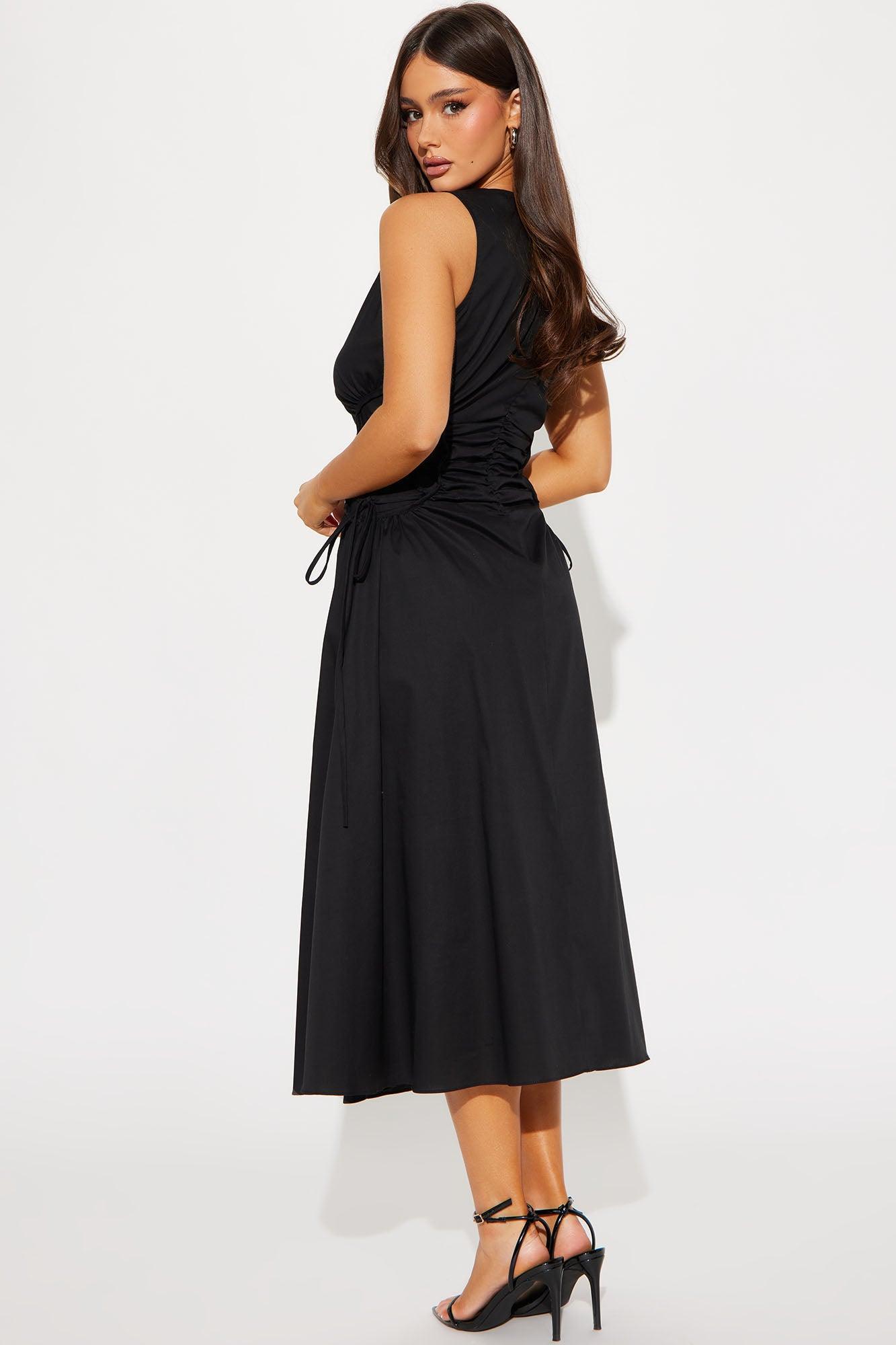 Emmaline Poplin Midi Dress - Black Product Image