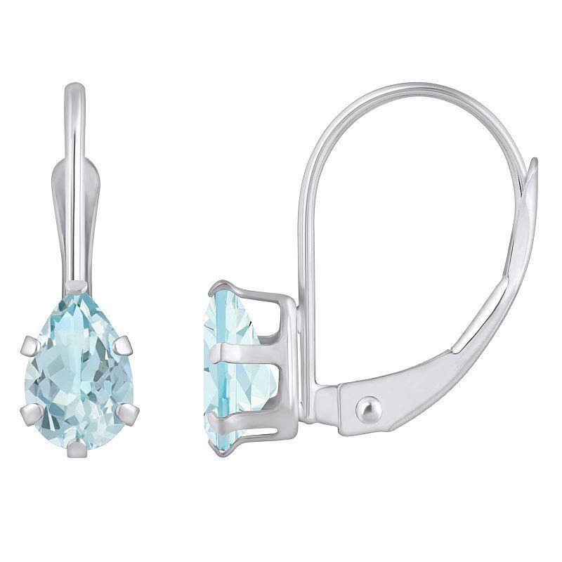 Celebration Gems 10k Gold Pear Shape Aquamarine Leverback Earrings, Womens, Blue Product Image