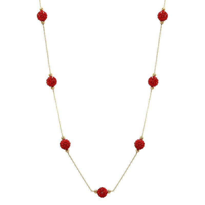 Womens Unbranded 14ky Gold Bead White Crystal Station Necklace, Womens Red Product Image