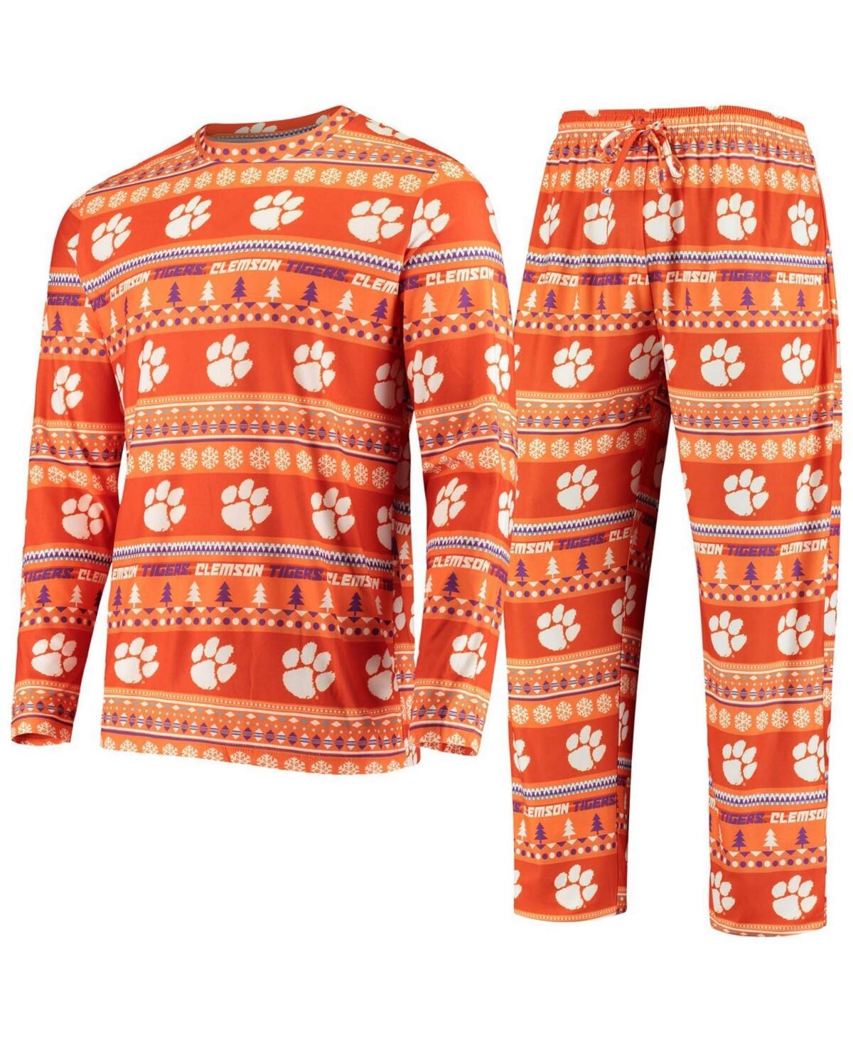 Mens Orange Clemson Tigers Ugly Sweater Knit Long Sleeve Top and Pant Set Product Image