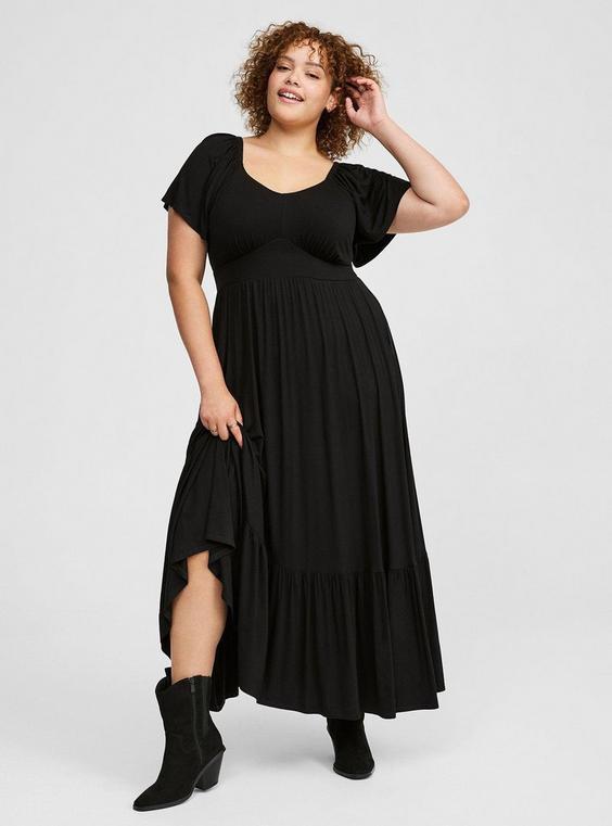 Maxi Jersey Flutter Sleeve Tiered Dress Product Image