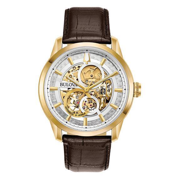 Bulova Mens Sutton Automatic Brown Leather Strap Watch Product Image