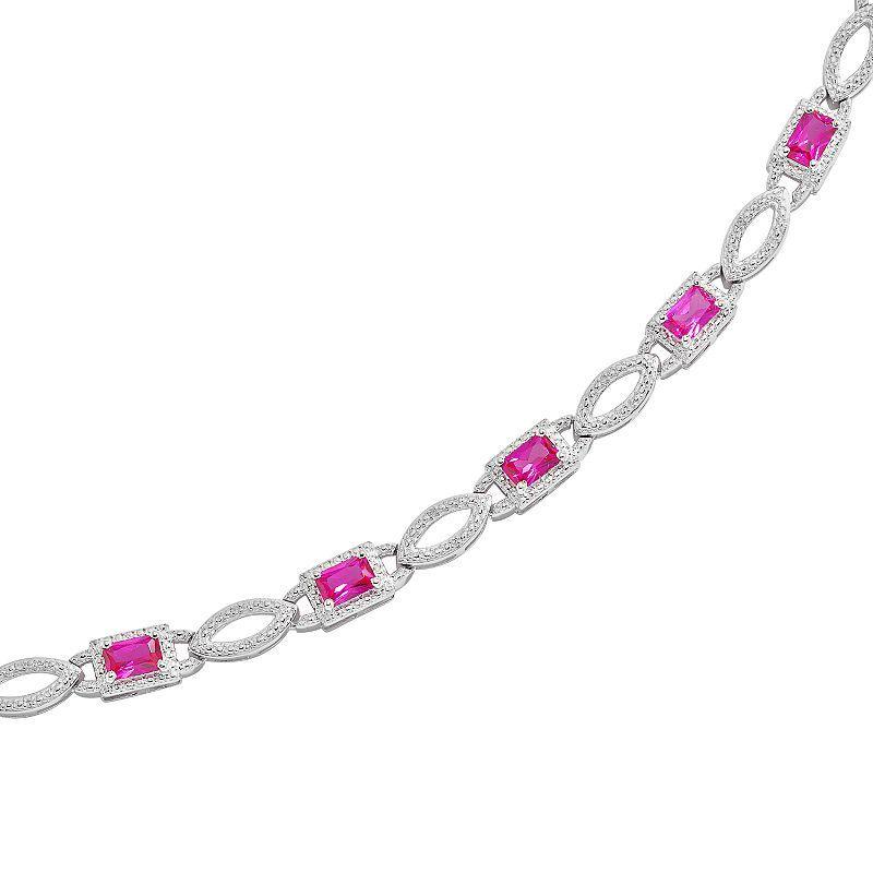 Sterling Silver Lab-Created Ruby and Diamond Accent Bracelet, Womens Multicolor Product Image