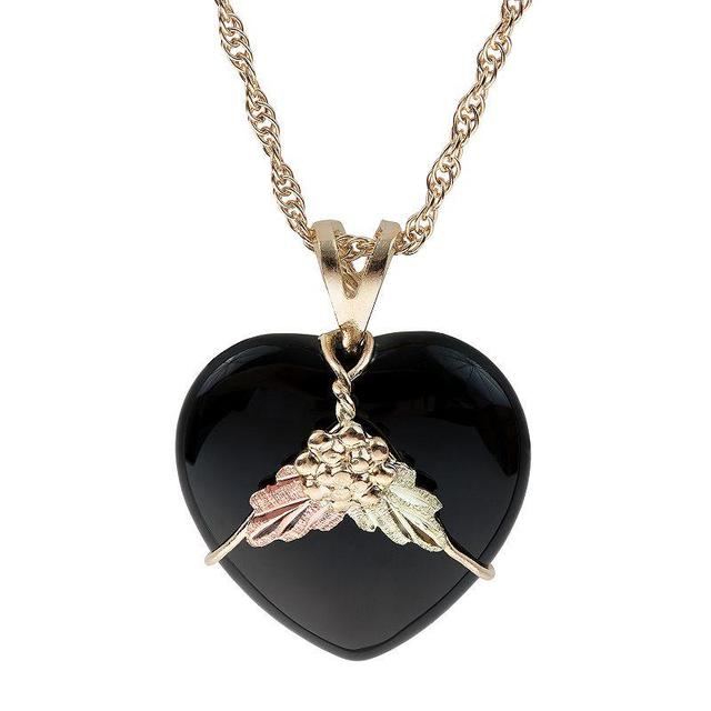 Black Hills Gold Tri-Tone Black Onyx Heart Pendant Necklace, Womens 10k Gold Product Image