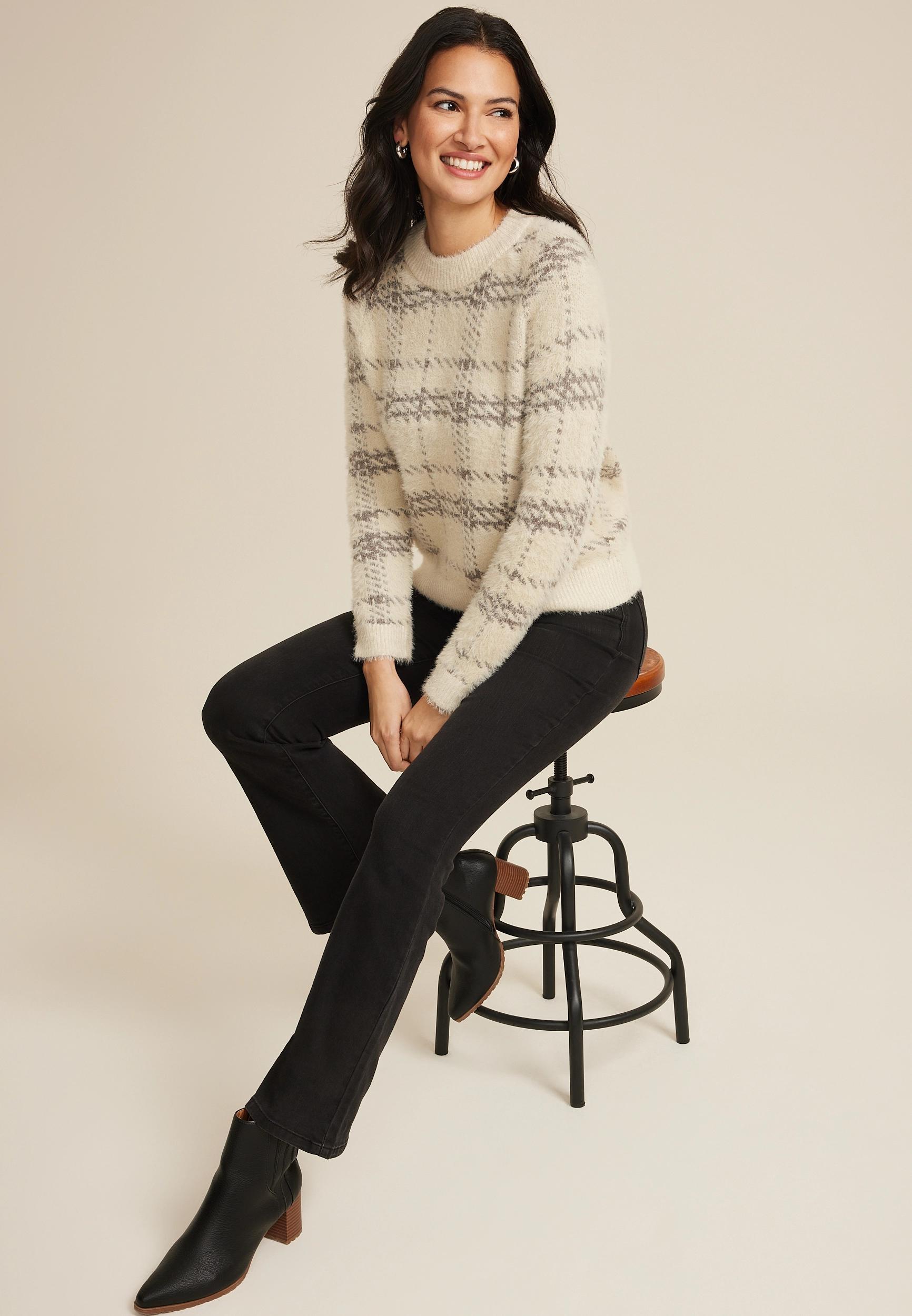 Fuzzy Plaid Knit Sweater product image