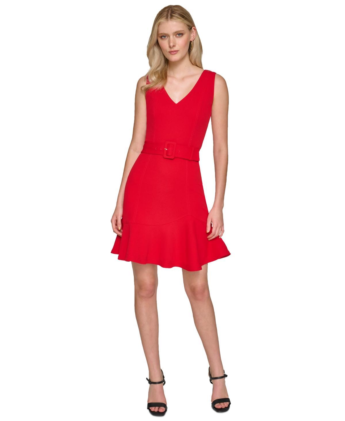 Women's Belted Scuba Crepe Dress Product Image