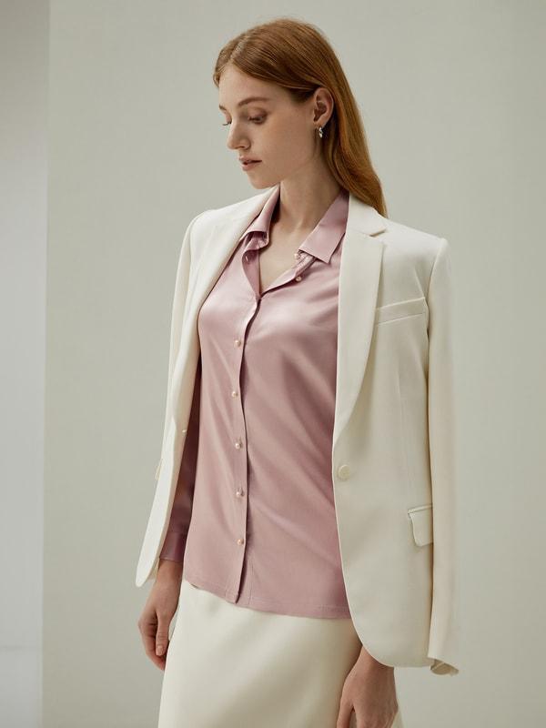 Classic Pearl Button Silk Shirt Product Image