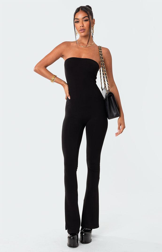 Edikted Womens Melina Side Slits Flared Jumpsuit - Blackmall Product Image