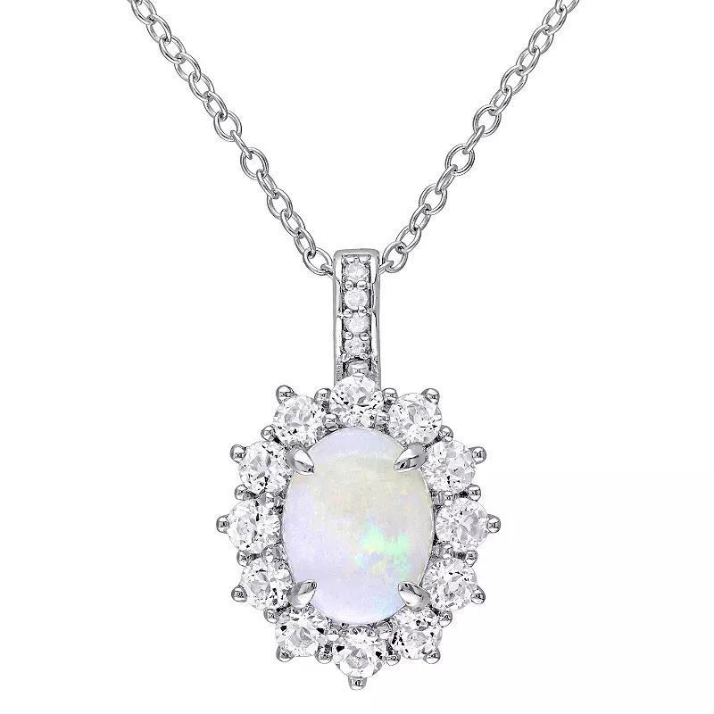 Stella Grace Sterling Silver Opal, White Topaz & Diamond Accent Halo Pendant Necklace, Womens Product Image