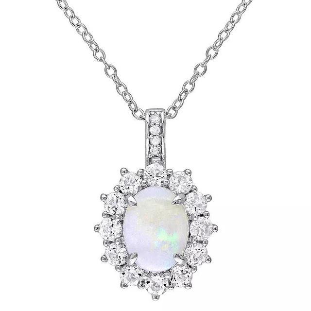 Stella Grace Sterling Silver Opal, White Topaz & Diamond Accent Halo Pendant Necklace, Womens Product Image