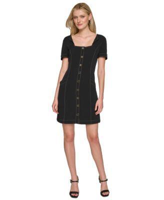 Women's Square-Neck Crepe Sheath Dress Product Image