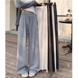 Drawstring Waist Plain Wide Leg Pants Product Image