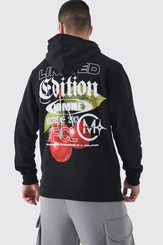 Tall Cherry Graphic Back Print Oversized Hoodie | boohooMAN USA Product Image