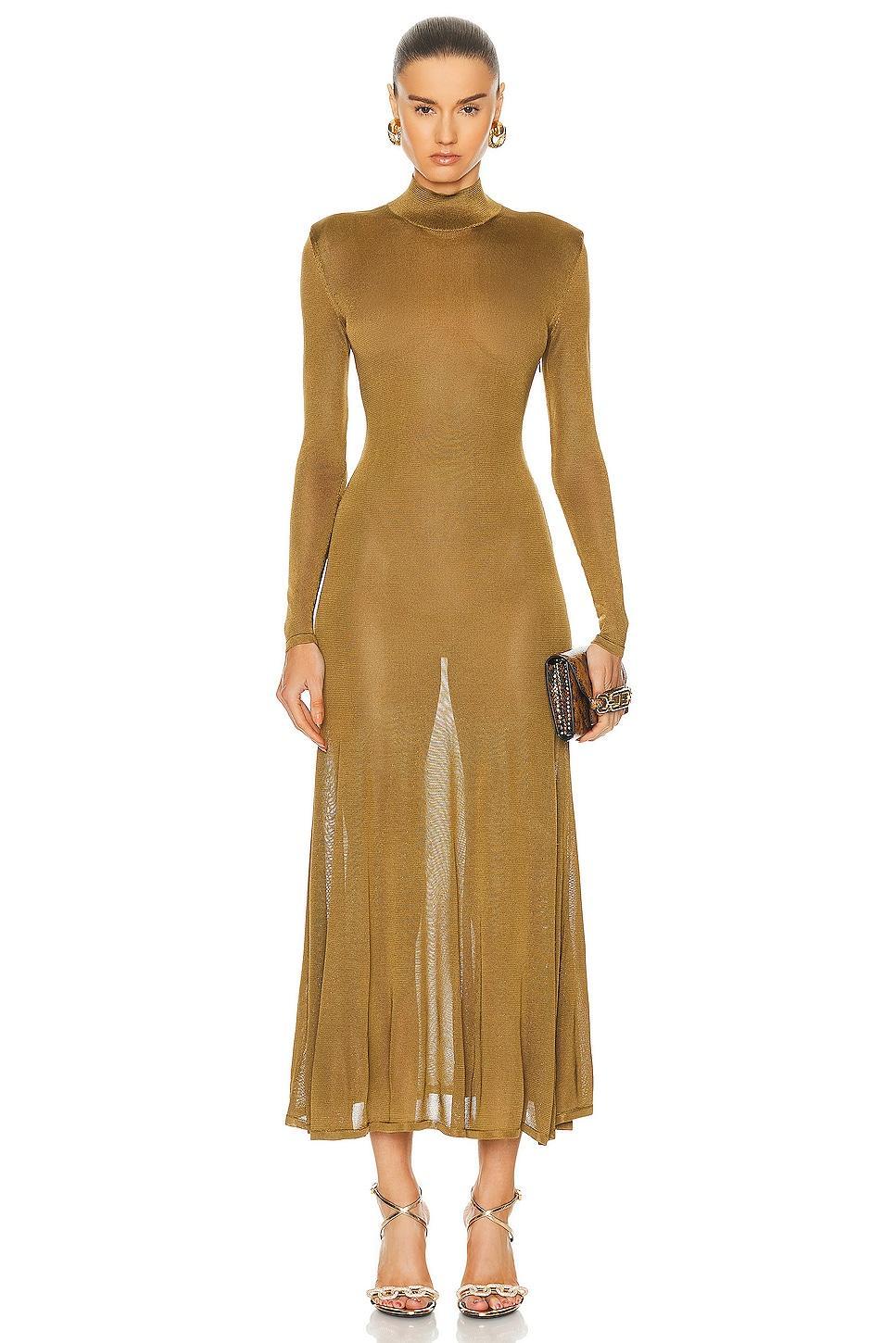 TOM FORD Slinky Turtleneck Dress Mustard. (also in M). Product Image