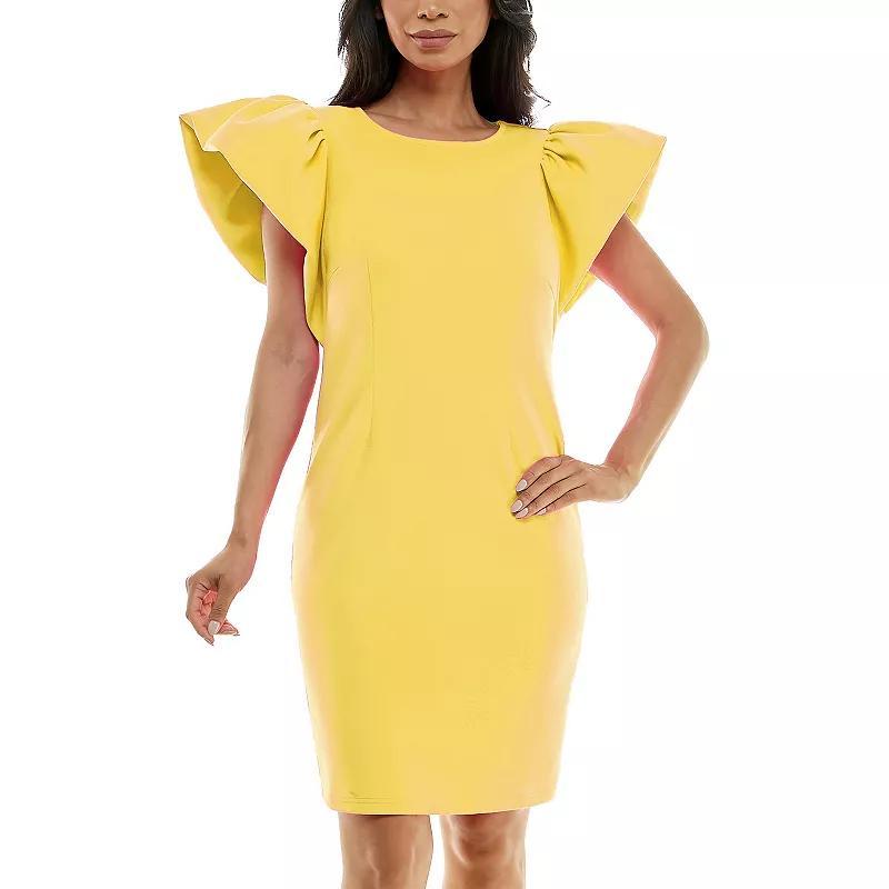 Womens Nina Leonard Ruffle Shoulder Sheath Mini Dress Product Image