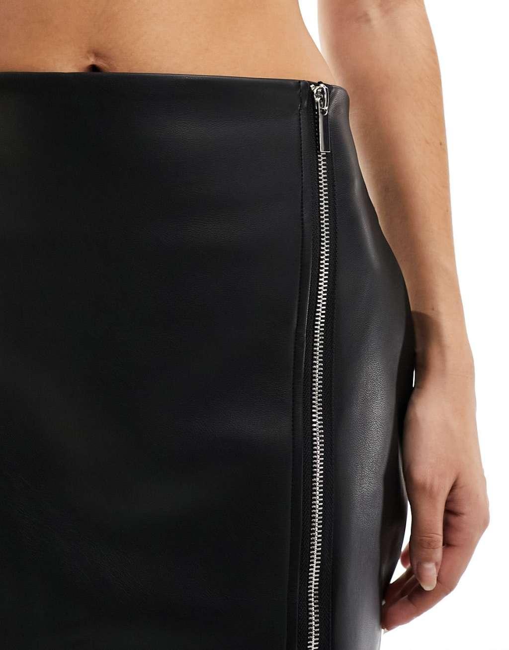 Simmi wrap zip detail asymmetric hem mini skirt in black Product Image