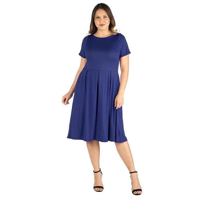 Plus Size 24Seven Comfort Apparel Ruffled Midi Skater Dress, Womens Blue Product Image