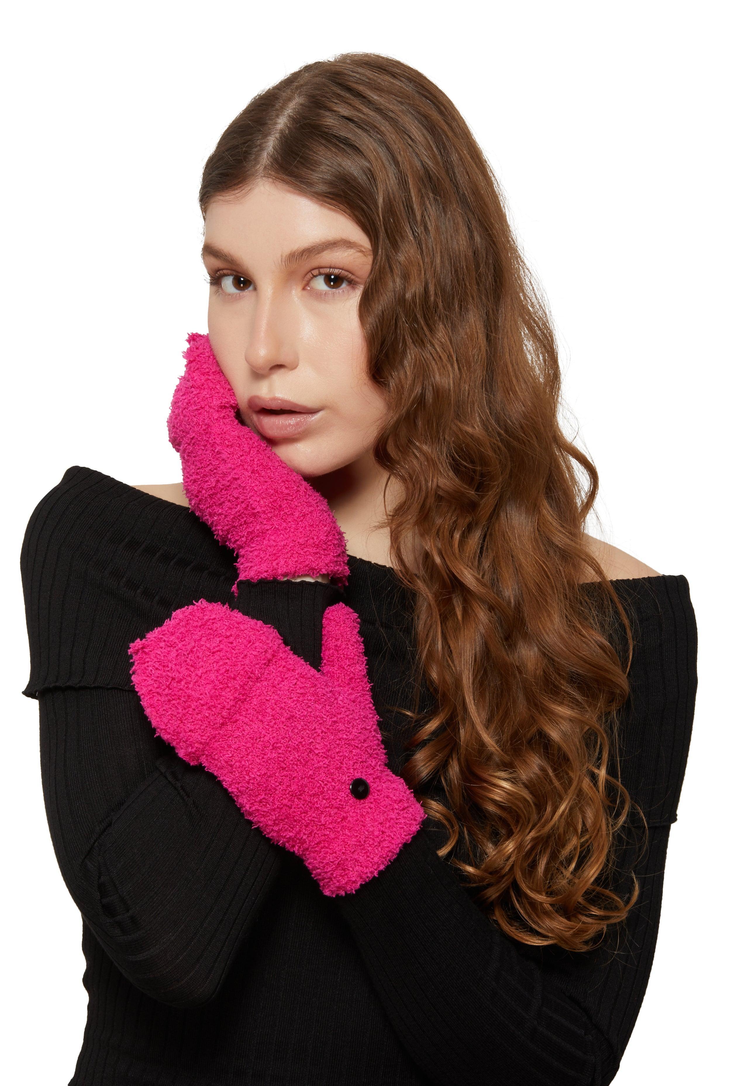 Eyelash Knit Convertible Fingerless Mittens Female Product Image