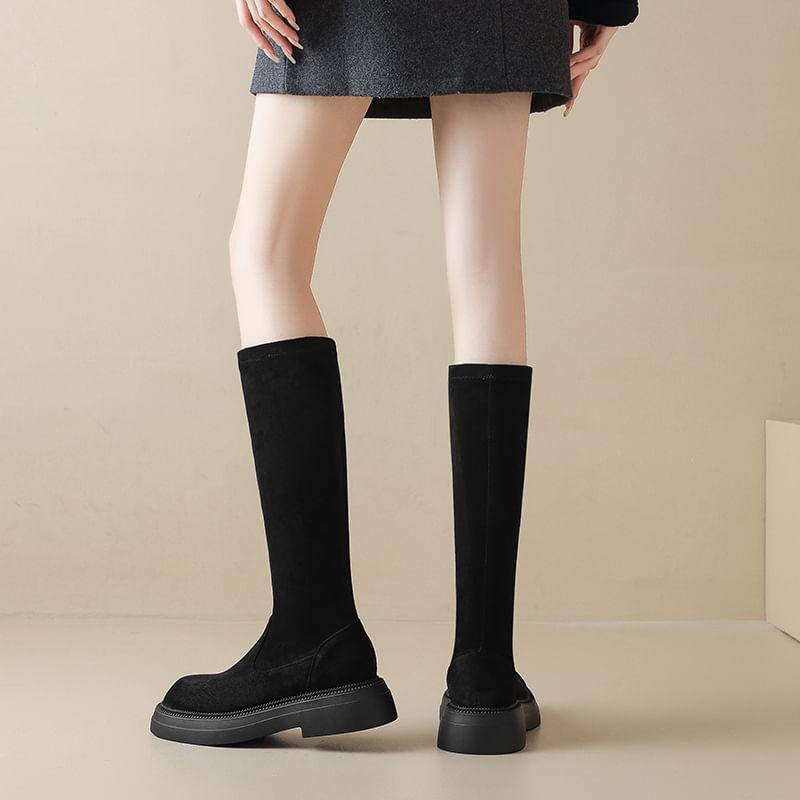 Platform Faux Suede Knee High Boots Product Image