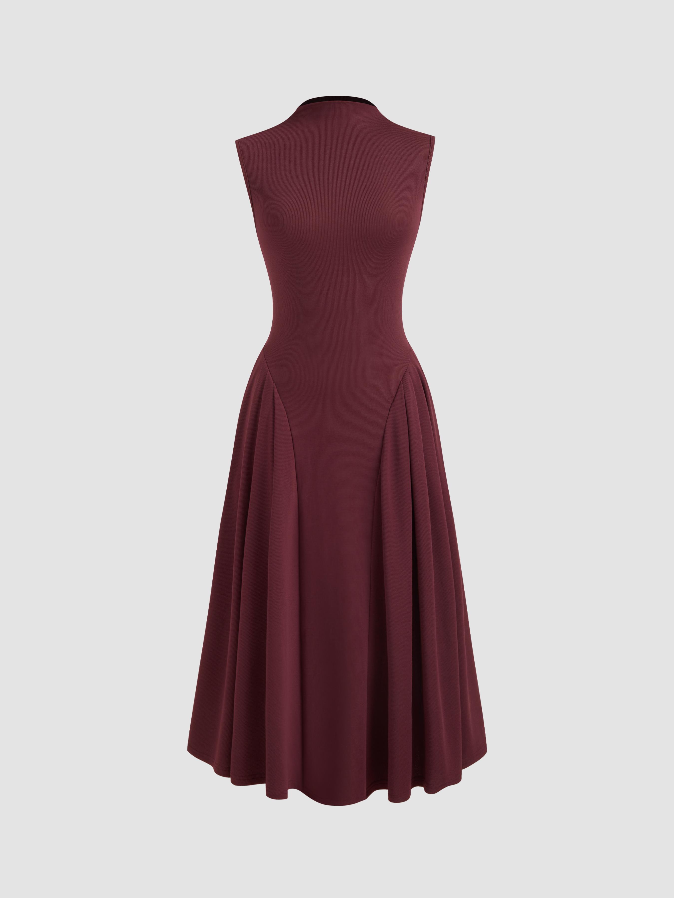 High Neck Solid Ruffle Midi Dress Product Image