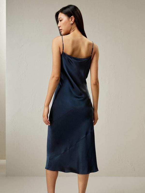 Cowl Neck Oblique-layered Silk Dress Product Image