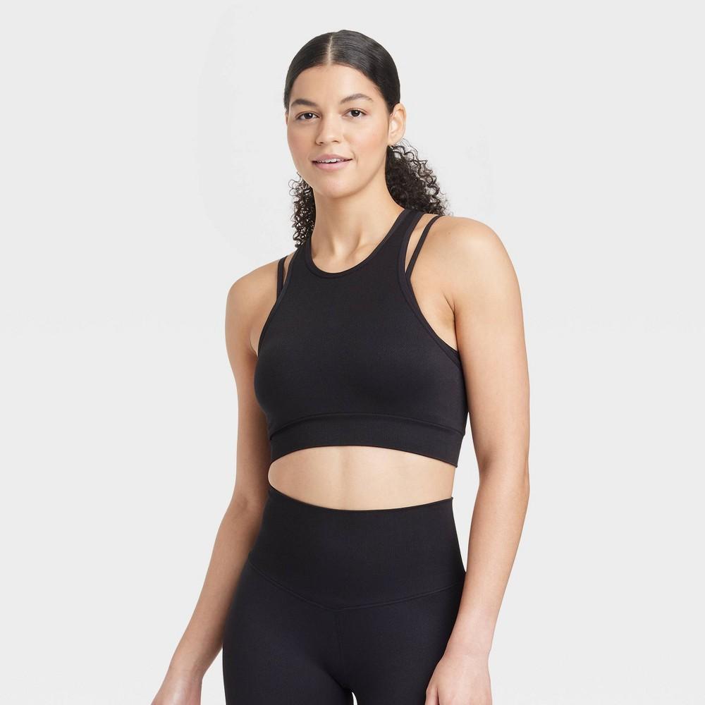 Womens Seamless Double Layer High Neck Bra - JoyLab Black M Product Image