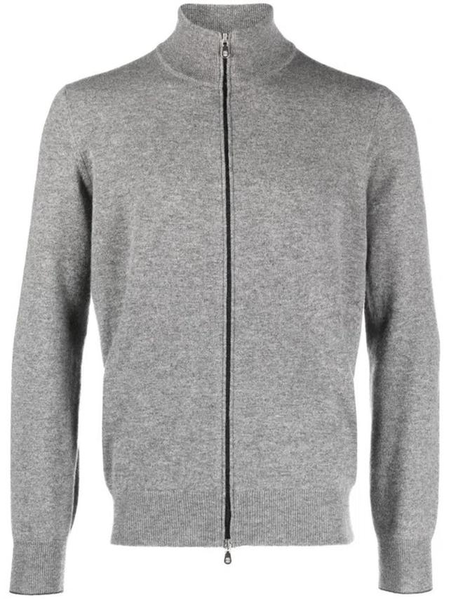 Cashmere Zipped Cardigan In Grey Product Image