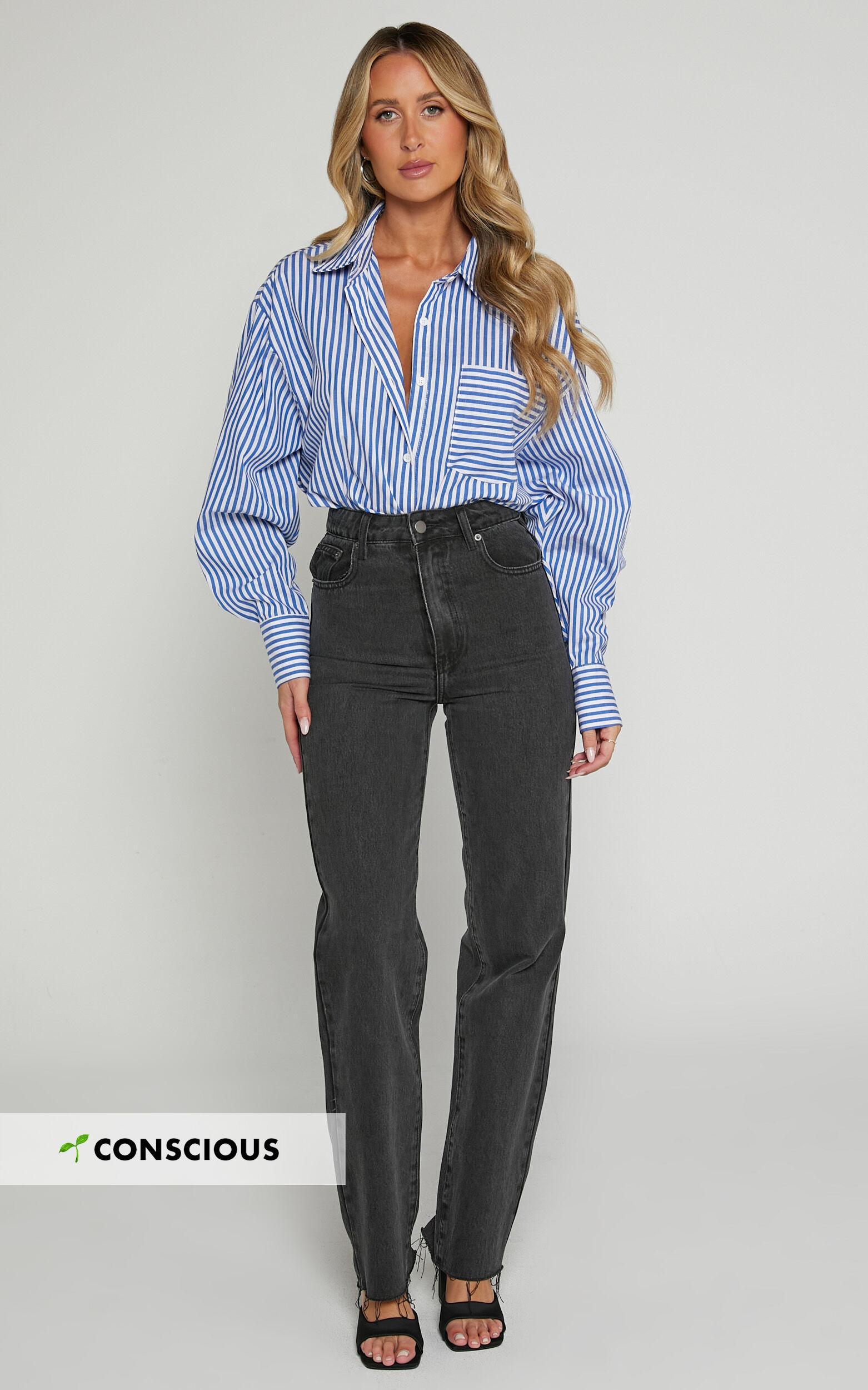 Dexter Jeans - High Waisted Straight Leg Denim Jeans in Washed Black Product Image