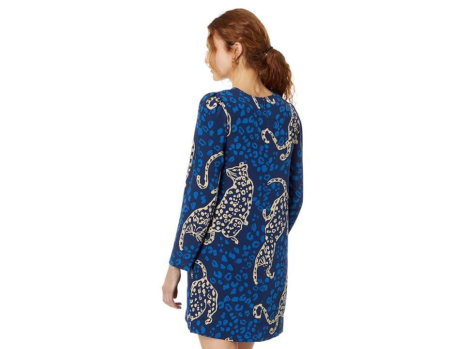 Lilly Pulitzer Tyra Long Sleeve Silk Dre (Low Tide Navy Oversized Easy To Spot) Women's Dress Product Image