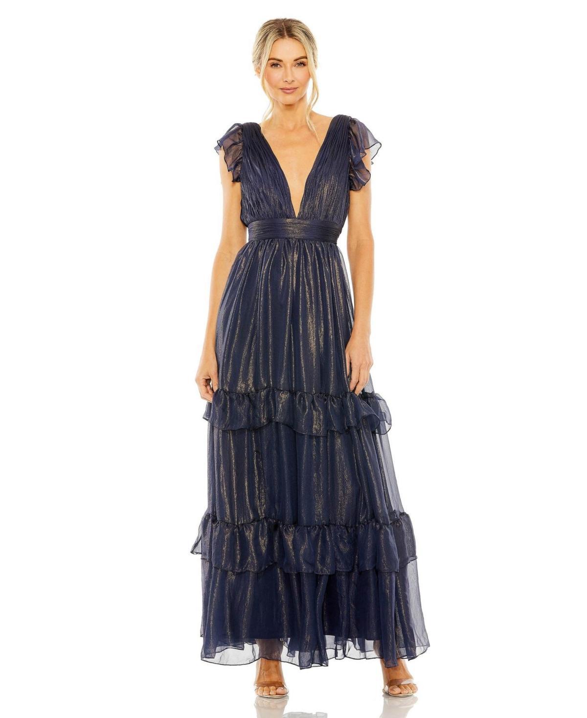 Womens Flutter-Sleeve Chiffon Gown Product Image