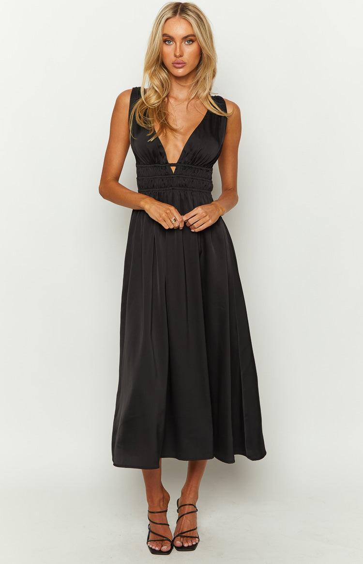 Ophelia Black Satin Maxi Dress Product Image