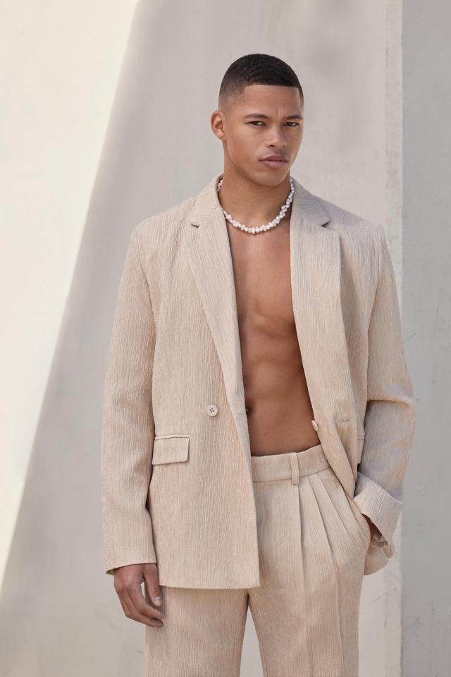 Wrap Front Crinkle Relaxed Suit Jacket | boohooMAN USA Product Image