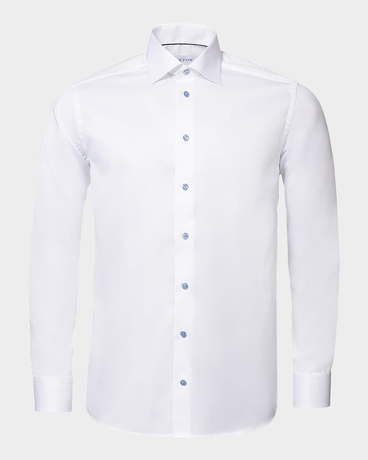 Mens Slim-Fit Twill Dress Shirt with Navy Details Product Image