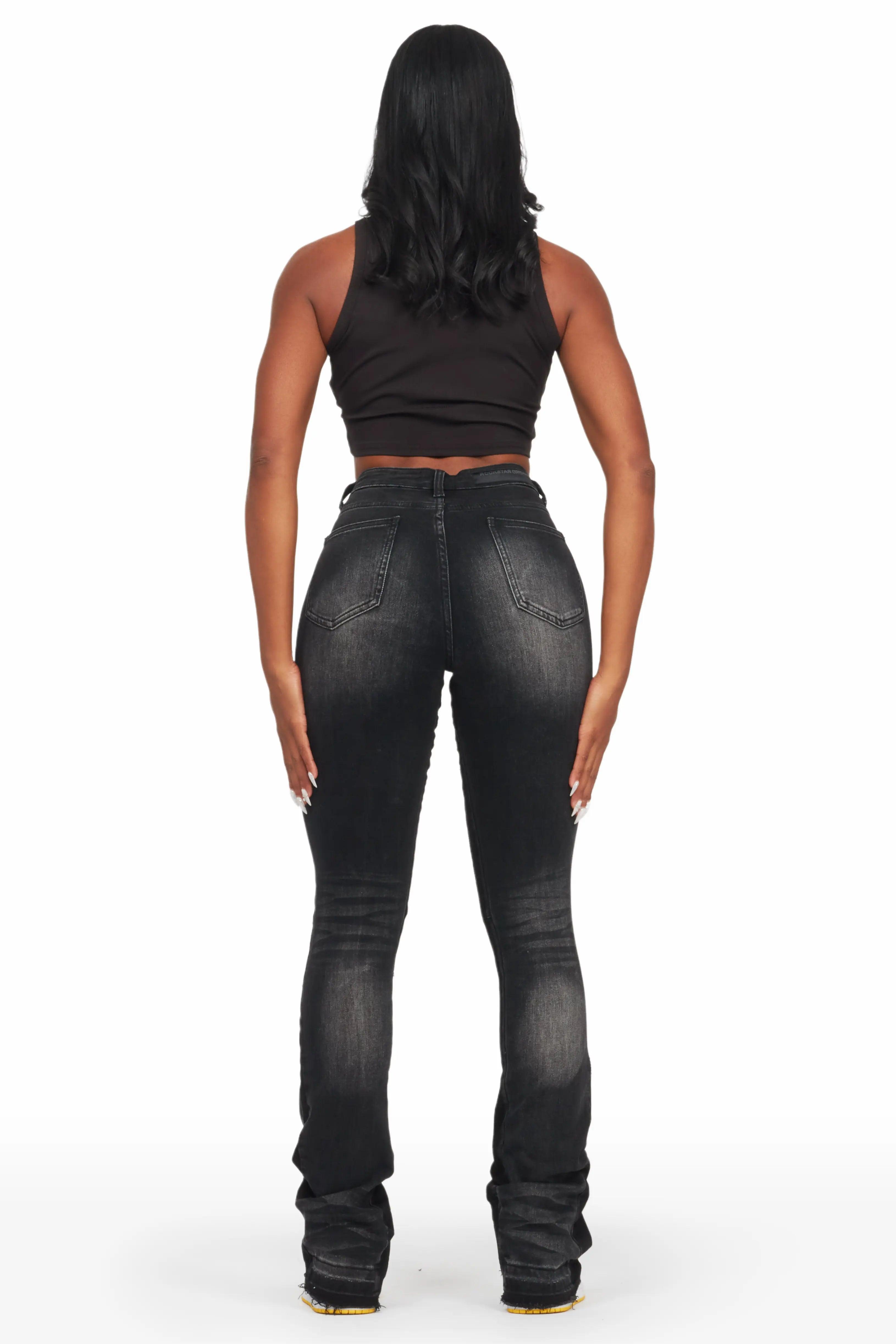 Jazminn Black Wash Stacked Flare Jean Female Product Image