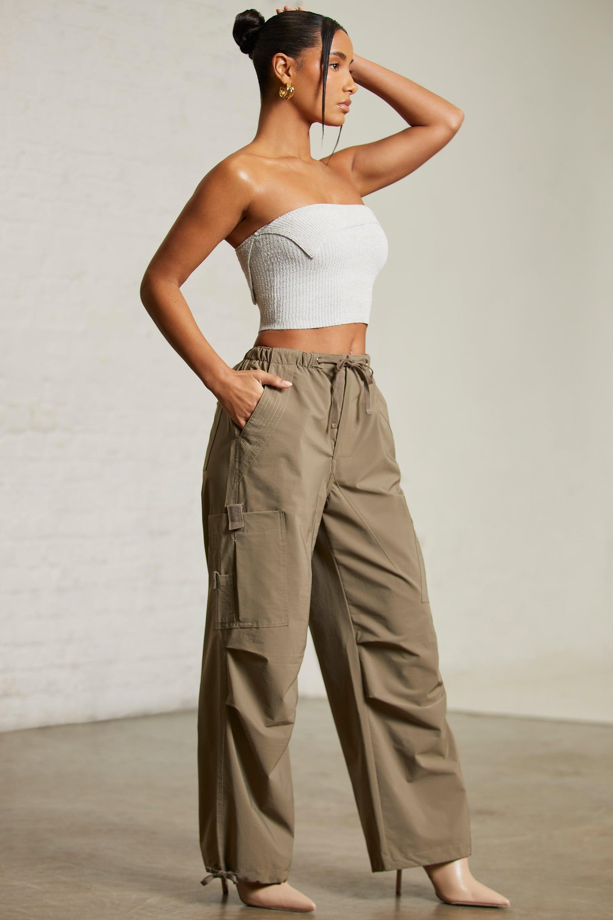 Wide Leg Cargo Trousers in Green Female Product Image