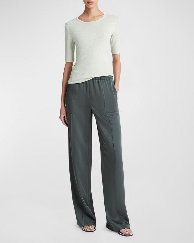 Shiny Zip-Trim Wide-Leg Pull-On Pants Product Image