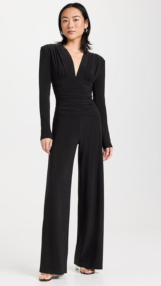 Norma Kamali V Neck Shirred Waist Jumpsuit | Shopbop Product Image