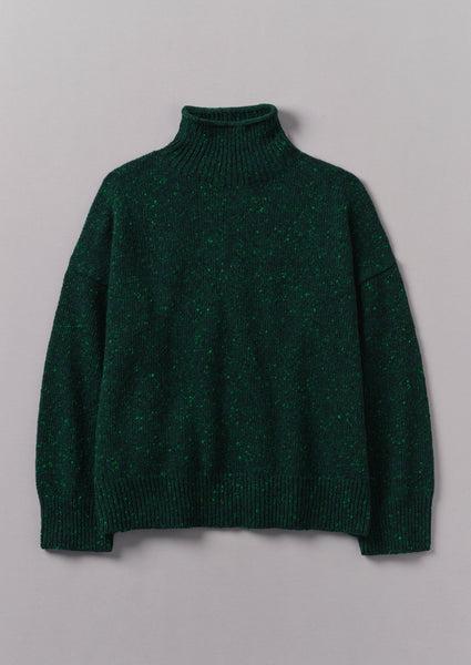 Flecky Wool Cashmere High Neck Sweater | Emerald Product Image