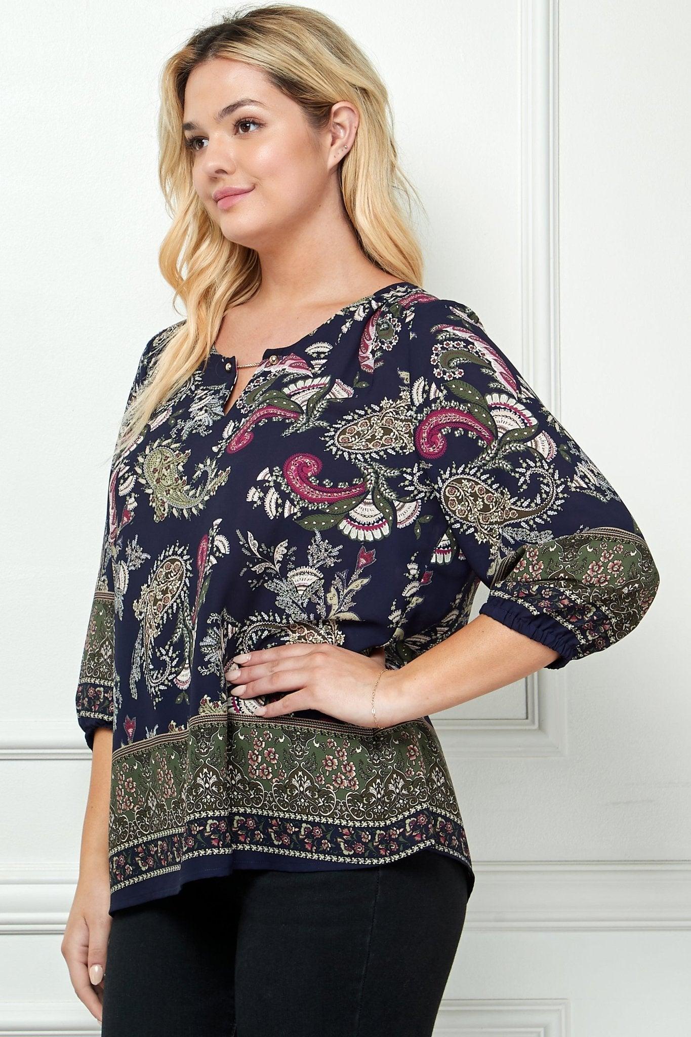 3/4 Length Sleeve Trim Front Popover - Plus product image