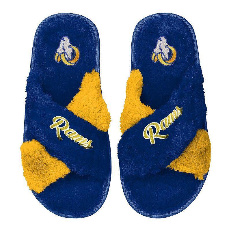 Womens FOCO Royal Los Angeles Rams Two-Tone Crossover Faux Fur Slide Slippers Product Image