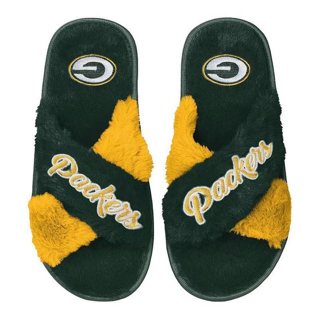 Womens FOCO Michigan Wolverines Two-Tone Crossover Faux Fur Slide Slippers Blue Product Image