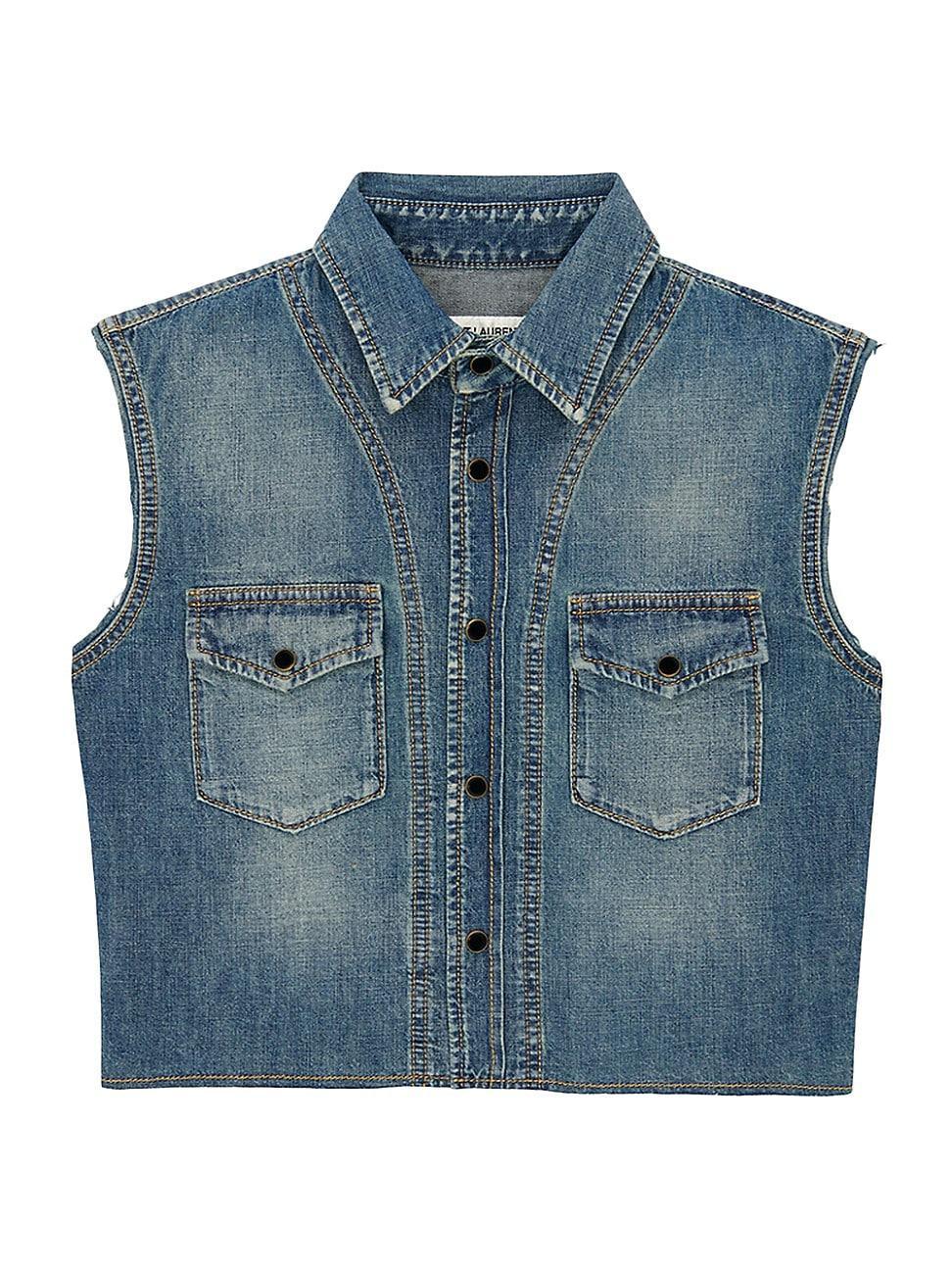 Womens Cropped Sleeveless Shirt in Dusty Medium Vintage Blue Denim product image