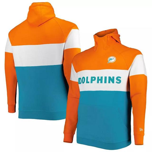 Mens New Era Aqua Miami Dolphins Big & Tall Throwback Colorblock Raglan Pullover Hoodie Turquoise A Product Image